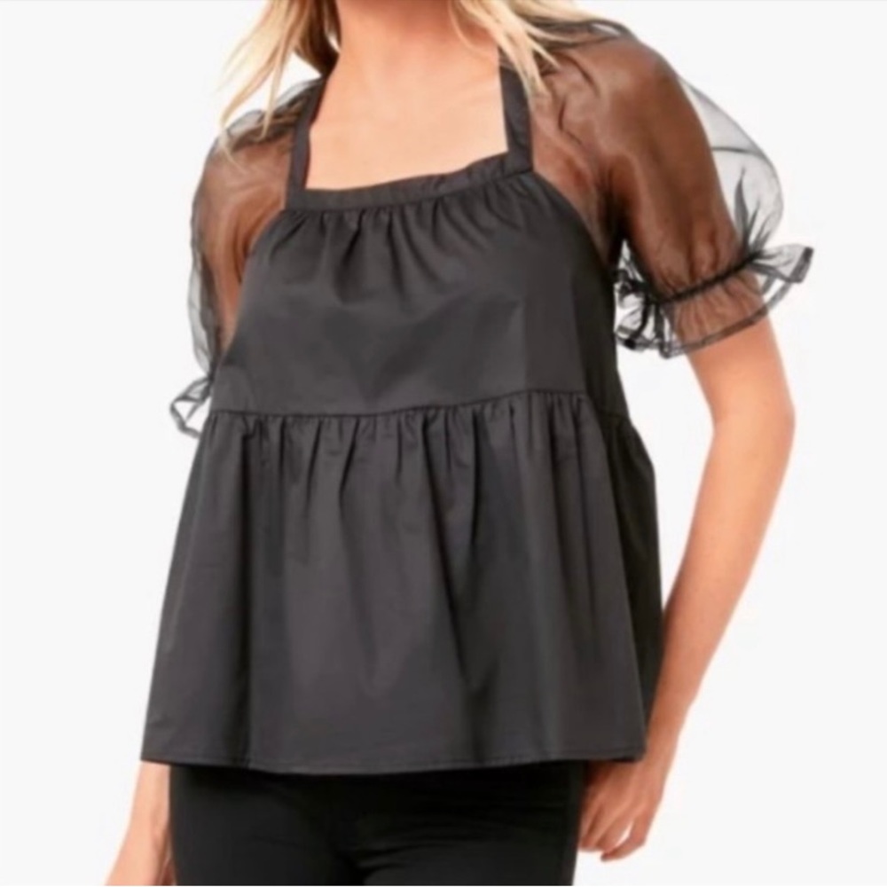Tuckernuck Pomander Place Tinsley Black Puff Sleeve Top XXL